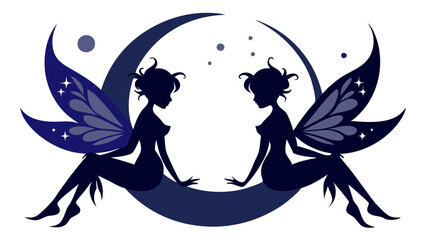 Silhouette Collection Featuring Two Moons – Mystical Night Scene Vector Art.