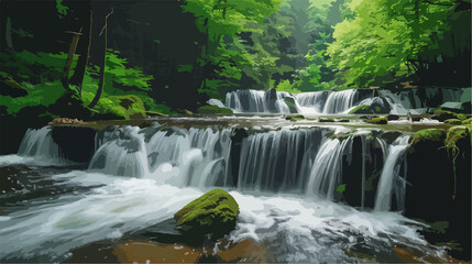 Obraz premium Majestic Doubrava River Waterfall in Enchanting Forest Setting