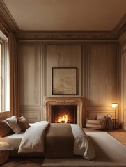 Fototapeta premium Elegant Bedroom Interior Design With Fireplace