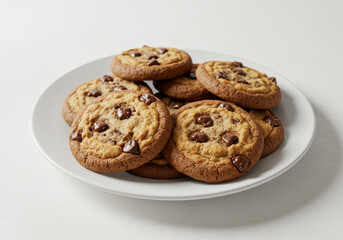 Chocolate chip cookie on white background close-up