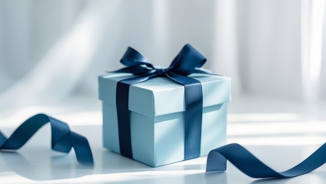 Light Blue Gift Box with Navy Blue Ribbon