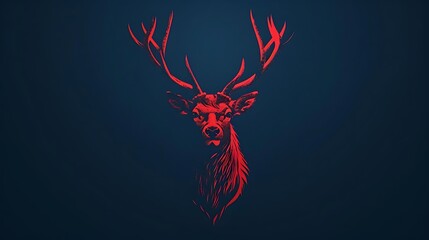 Obraz premium Red deer head silhouette on dark blue background.