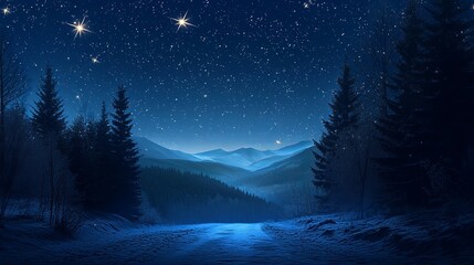 Serene Nightscape: Starry Sky over Mountain Valley
