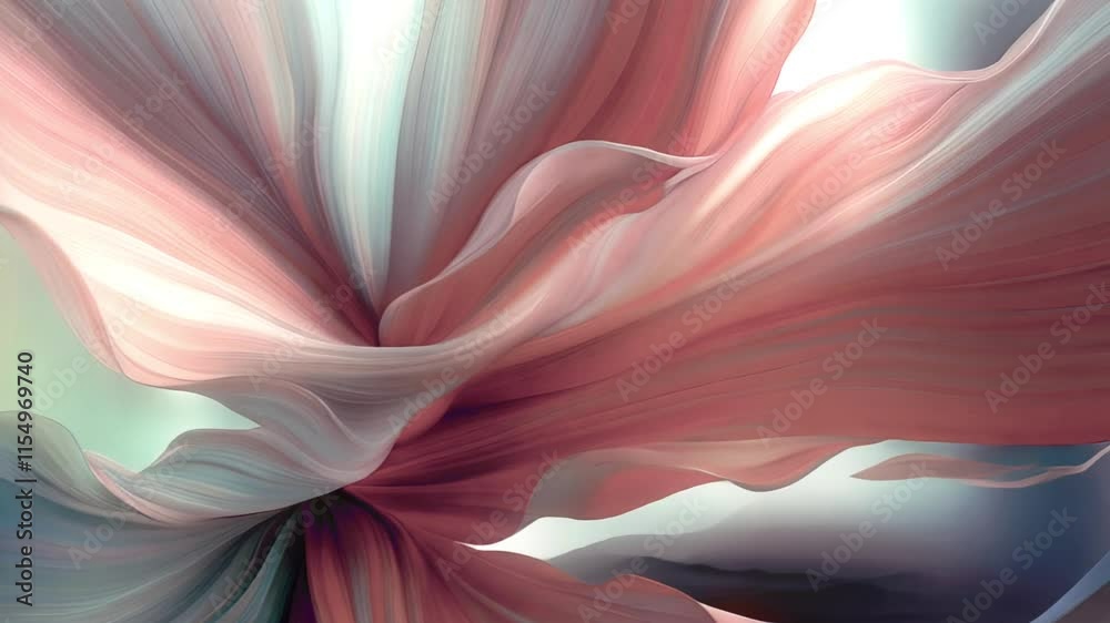 Poster abstract animation of a blooming flower with swaying, smooth petals that have soft pink and peach gr