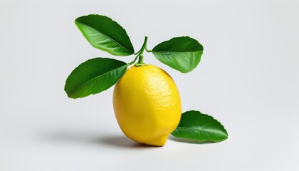 Fresh Lemon with Green Leaves on a Light Background for Culinary and Wellness Themes