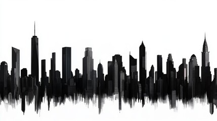 Naklejka premium Monochrome city skyline silhouette illustration.