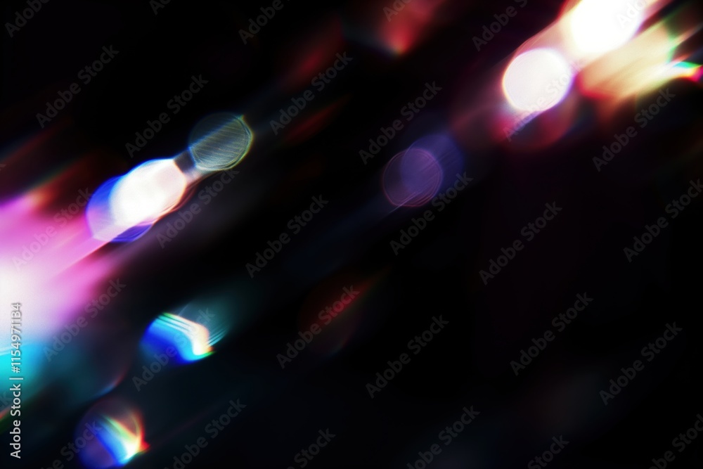 Poster prismatic light leaks with rainbow bokeh on dark background. modern artistic design, abstract techno