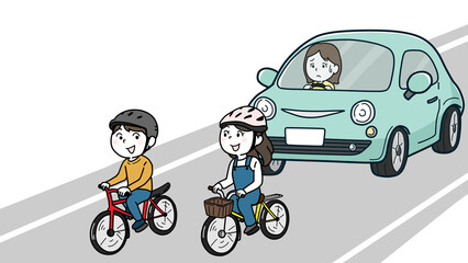 自転車で並んで走る人物（肌色白）