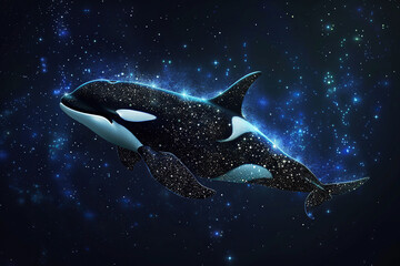 Obraz premium Fantastically beautiful majestic huge whale in deep ocean