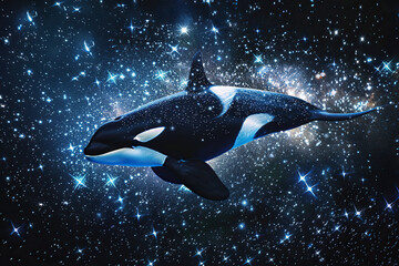 Fantastically beautiful majestic huge whale in deep ocean