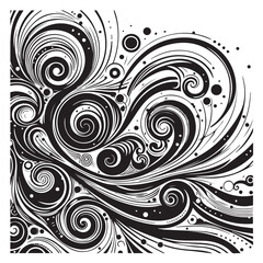 Obraz premium Abstract swirling lines and dots black color only vector illustration black color silhouette white background