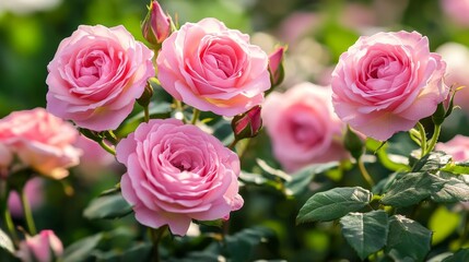 Stunning pink roses blooming in the garden showcase vibrant beauty. These pink roses add charm to any garden setting, making them a perfect addition for floral enthusiasts seeking elegance.