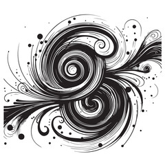 Abstract swirling lines and dots black color only vector illustration black color silhouette white background