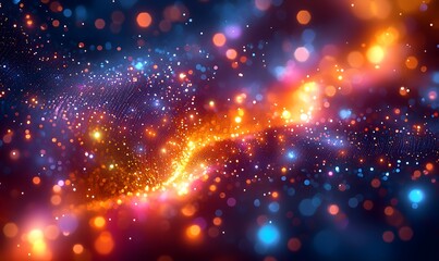 A futuristic cityscape with a glowing fiber optic labyrinth shimmering towers and pulsing iridescent cables