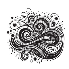 Fototapeta premium Abstract swirling lines and dots black color only vector illustration black color silhouette white background