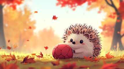 2D cartoon of a cute hedgehog rolling into a ball to play.--ar 16:9
