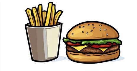 Cartoon burger and fries combo.