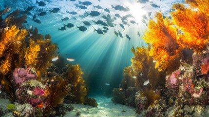Vibrant Marine Ecosystem with Soft Light and Active Fish