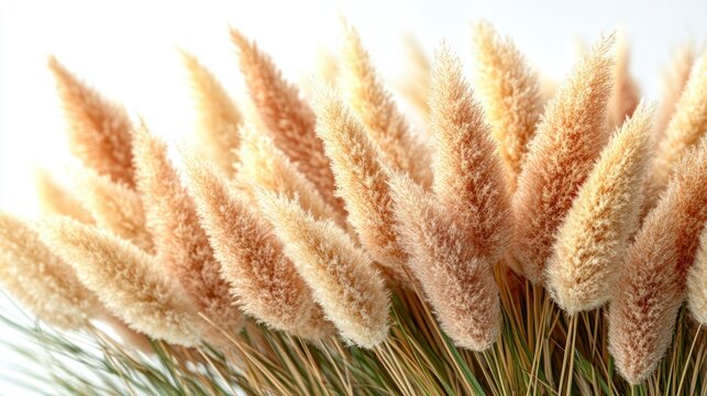 Close-up of pampas grass bunch, light beige tones, soft texture, natural.