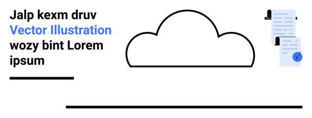 Cloud icon with documents and text elements in bold and regular fonts. Ideal for cloud storage, document management, information security, tech services, online resources, data storage, educational © robu_s