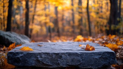 Rustic stone tabletop in a lush outdoor garden, framed by blurred tropical leaves