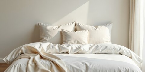 Serene Bedroom Sanctuary Soft, Natural Light Illuminates Crisp White Bedding and Plush Pillows
