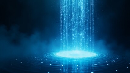 Binary code waterfall flowing into energy.
