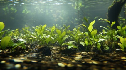 Naklejka premium Vibrant Underwater Plants in Soft Light Setting
