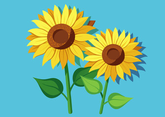 Bright Sunflower Illustration – Two Sunflowers on a Light Blue Background.