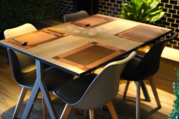 table and chairs in cafe