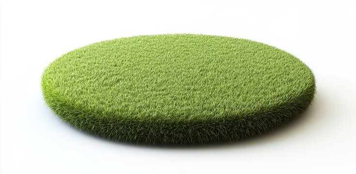 Round patch of green grass isolated on white background.