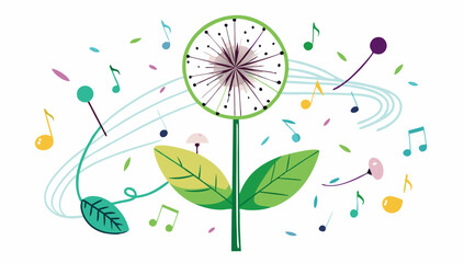 Musical Dandelion Vector Illustration – Artistic Nature and Melody Fusion Design.