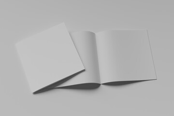 Open and closed blank brochures on wooden background