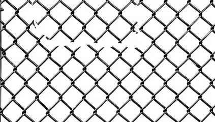 Naklejka premium Damaged chain link fence with missing section.