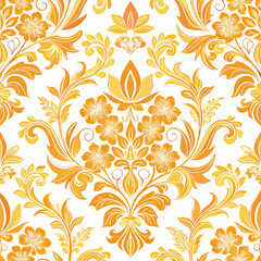 Seamless Floral Damask Pattern – Elegant Ornamental Design in Golden Hues.
