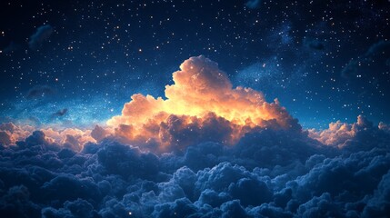Fototapeta premium A glowing cloud podium against a starry night sky