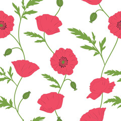 Poppy flowers seamless pattern. Beautiful summer poppys.