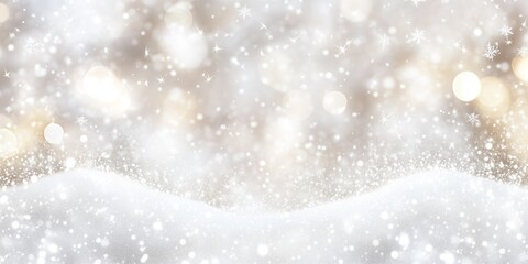 Frosty snow with glowing white bokeh lights.