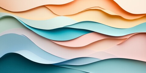 Layered pastel paper waves in soft gradient tones.