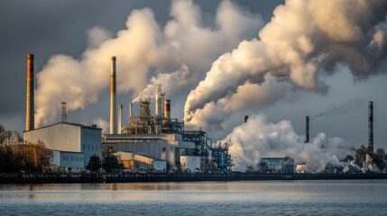 Industrial Harbor Under Heavy Smog and Overcast Skies