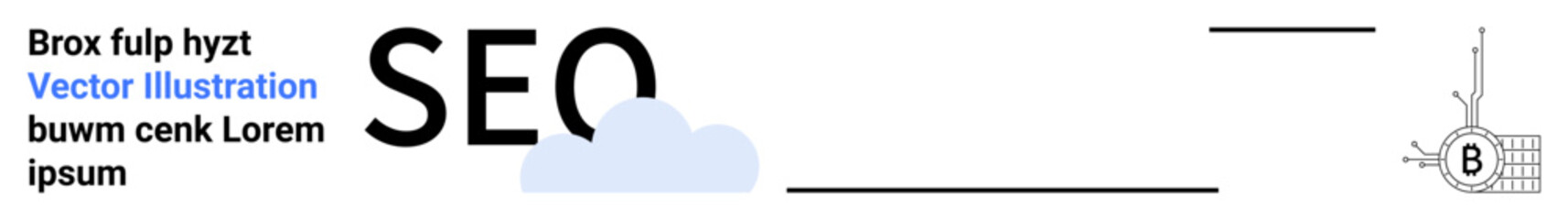 SEO text with cloud underneath O, placeholder text on the left, and compass icon on the right. Ideal for landing pages, web design, marketing materials, educational tools, business presentations