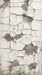 Flaking plaster on concrete wall with deep cracks.