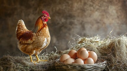 Hen and Eggs in a Basket