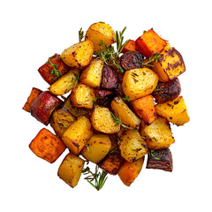 Yum Yum Maple roasted root vegetables isolated on transparent background 