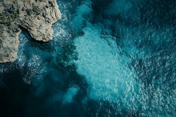 Aerial view of beautiful blue sea and rocks. Aerial view of turquoise water and coral reef