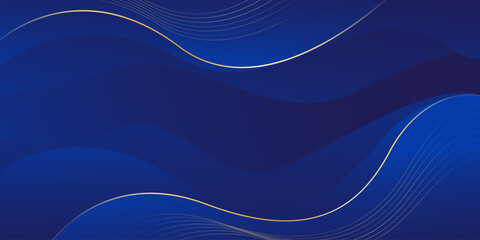 Abstract blue luxury wave background with gold lines. Elegant gradient modern wallpapers. Suitable for templates, banners, sales, ads, events, awards, web and pages