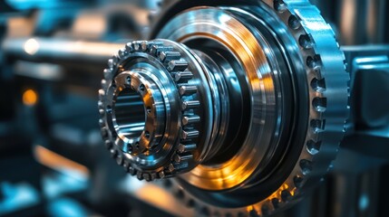 Close-up of precision engineered metallic gear assembly.