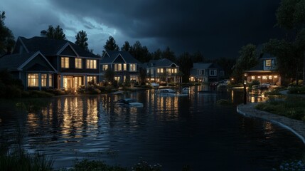 Fototapeta premium Residential Neighborhood Under Extreme Weather Conditions