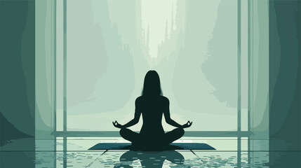 Serene Woman Meditating in Lotus Pose Vector Illustration