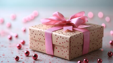 A beautifully wrapped gift with pink accents.